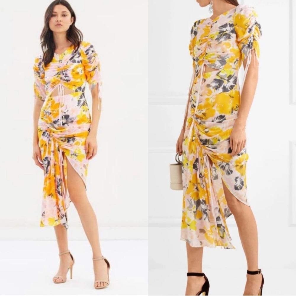 Alice McCall - Soiree Cutout Floral-print Silk-crepe Dress - Yellow